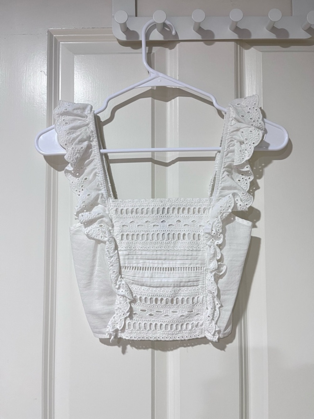White Eyelet Ruffle Crop Top - Women